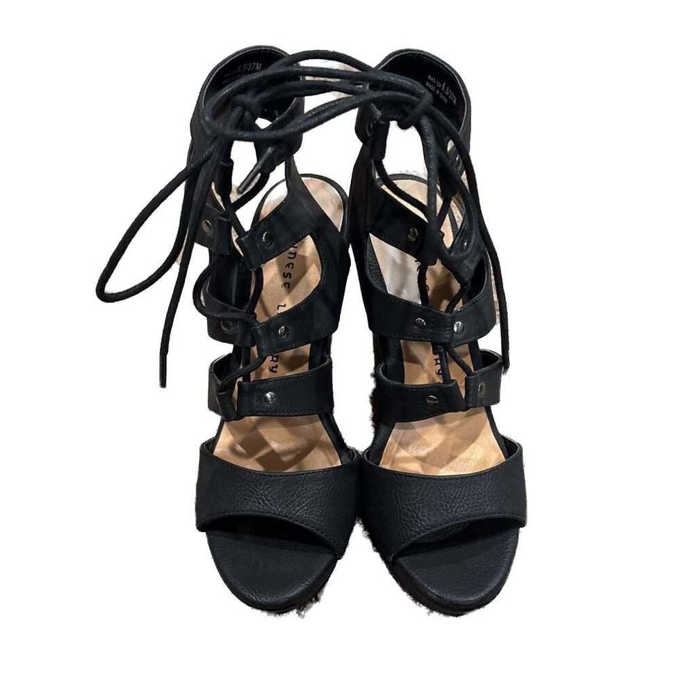 Chinese Laundry Black Lace-Up Wedge Sandals‎
